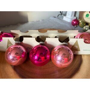 Shiny Brite Vintage Christmas Ornaments Set of 6 Pink Glass Balls 2.5"